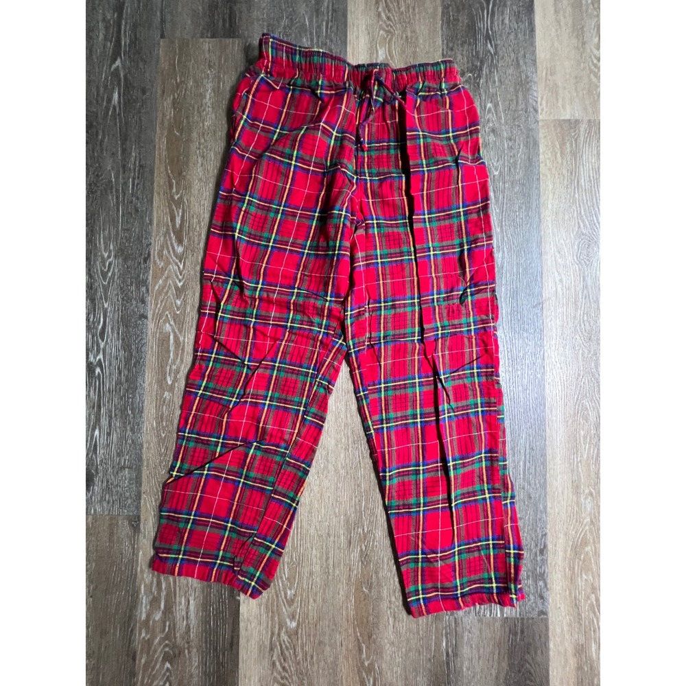 Lands End Pajama Pants Mens Medium Red Plaid Flannel Cotton Elastic Waist 1039